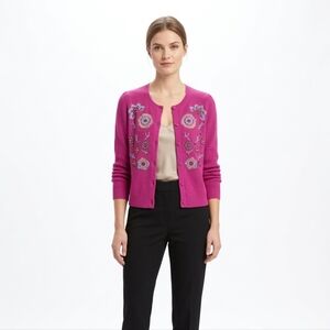 Talbots Large Magenta Pink Beaded Floral Cardigan Grandmacore L Embellished Y2k